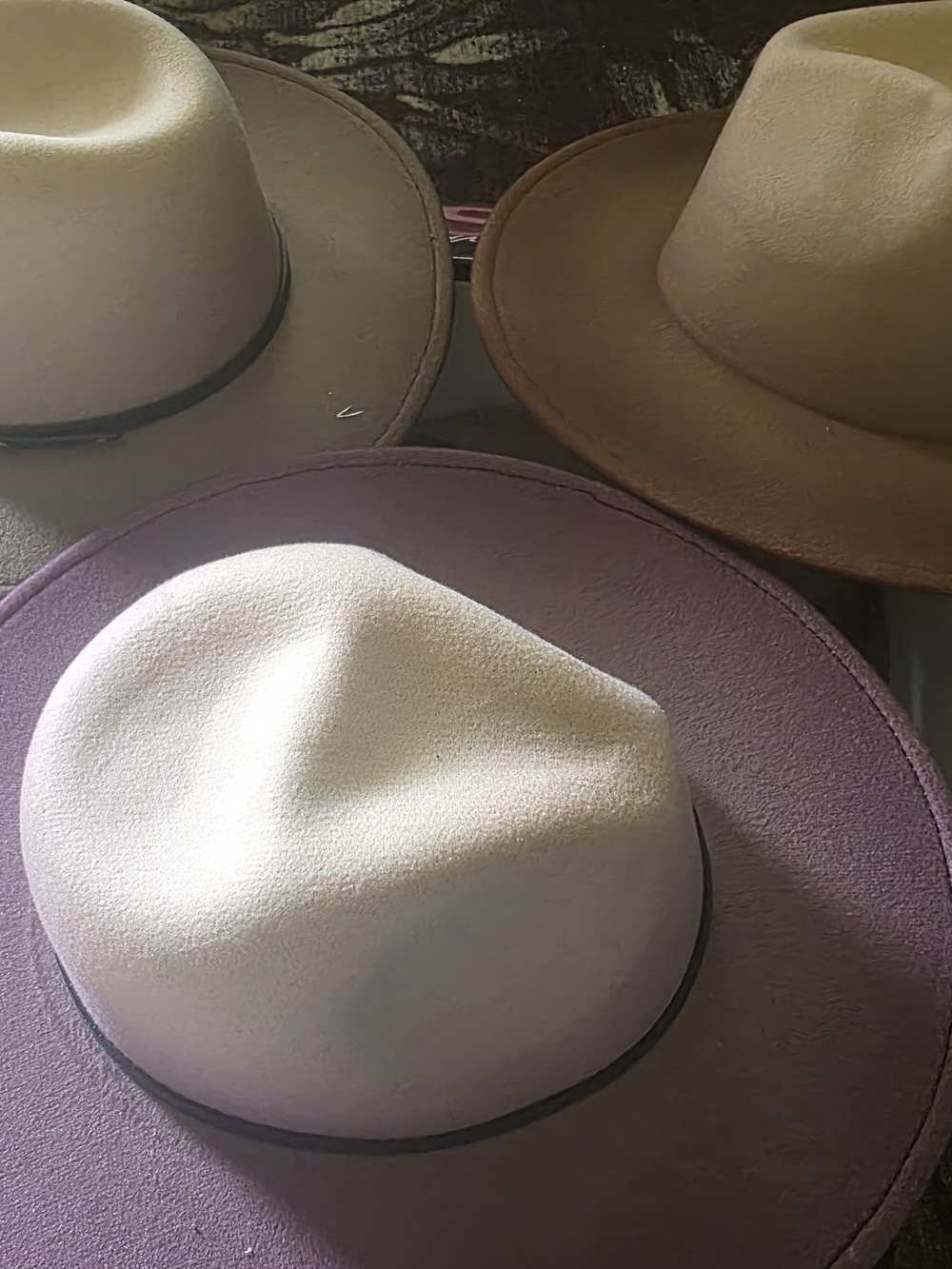 Neutral Felt Fedora Hat on Purple Brim